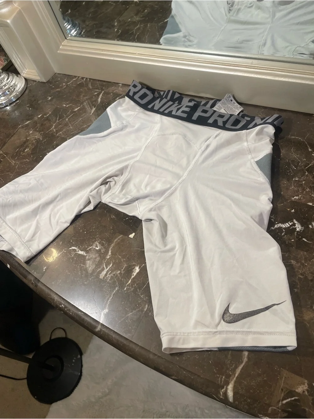 Nike White and Gray Athletic Compression Shorts